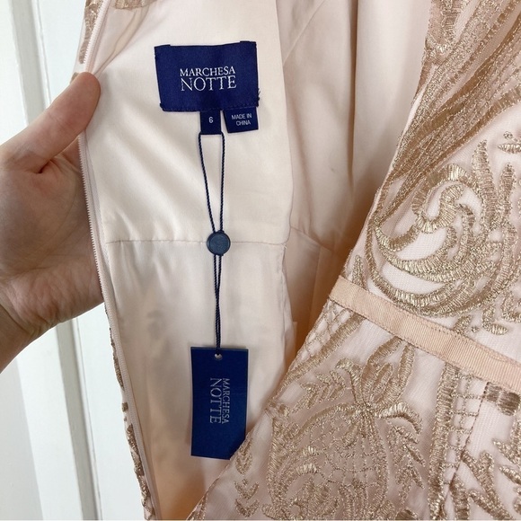 Marchesa Notte Metallic Filigree Embroidered Gown - Picture 5 of 13